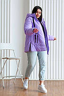 Актуальна демісезонна бузкова куртка жилетка жіноча з відстібними рукавами, великі розміри 52-66