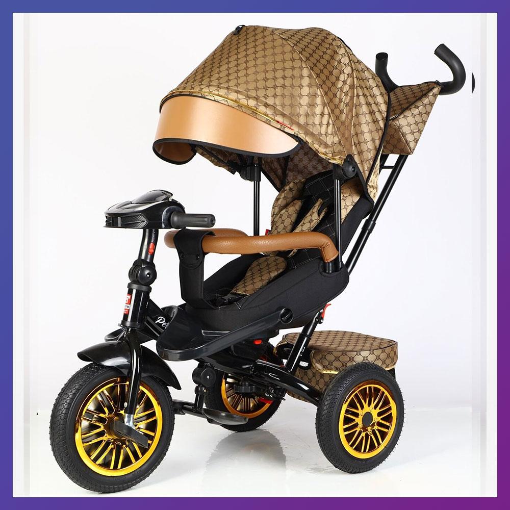 Дитячий триколісний велосипед — коляска Best Trike Perfetto 8066 / 910-25 з батьківською ручкою Золотистий, фото 1