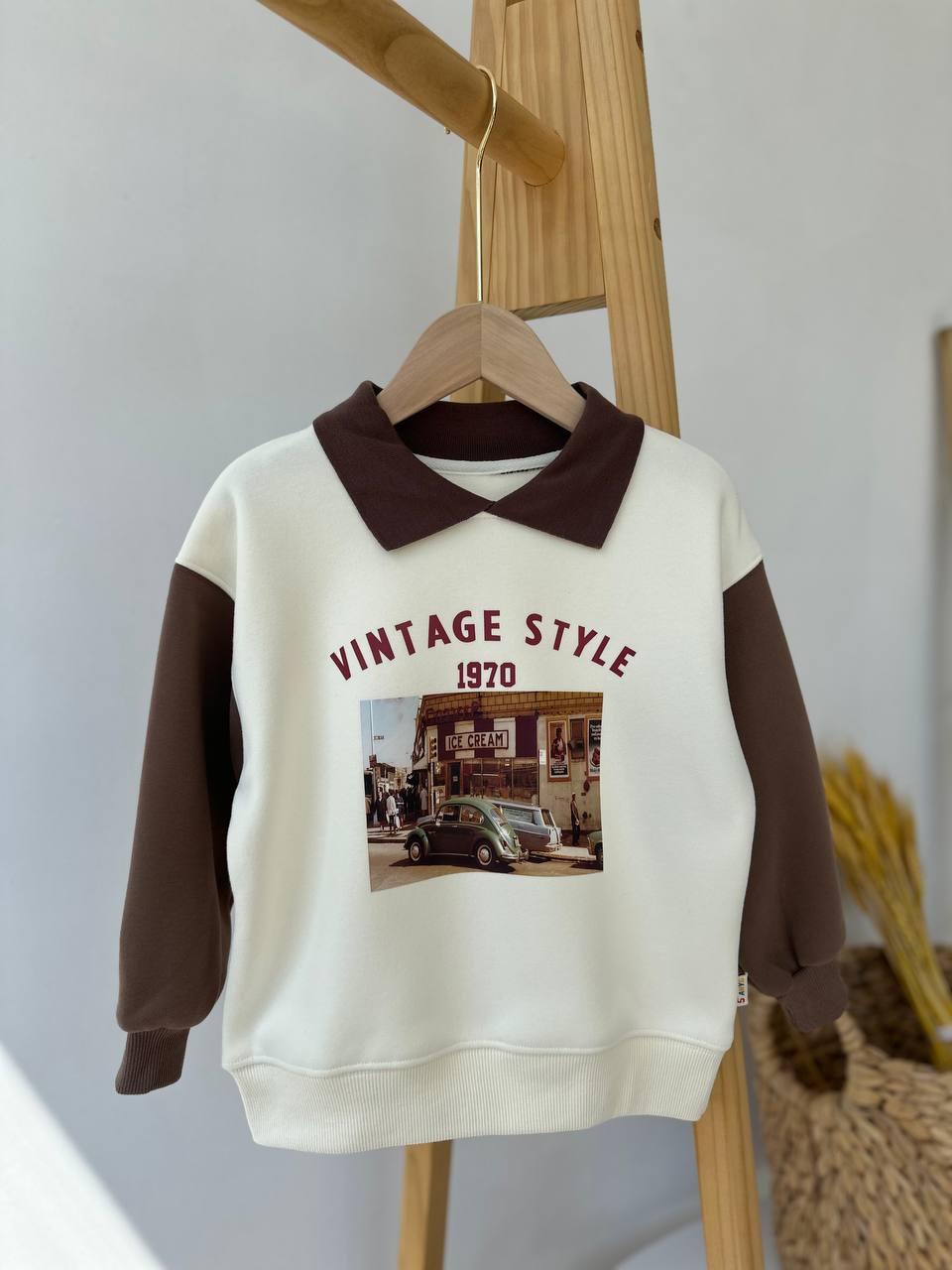 Світшот з коміром "Vintage Style" на флісі Коричневий 814 99, AINIYIGE, Коричневий, Для хлопчиків, Зима, 98