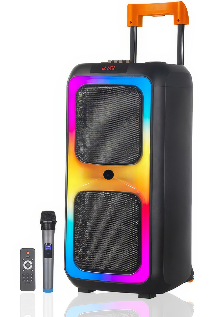 Акустична переносна колонка NDR-1097 2x8" TWS/FM/USB/TF/BT/LED/REC/ДК/MIC, фото 1