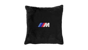 Подушка в авто EVAtech із махри 35х35 см BMW M чорна MPCSSBV006