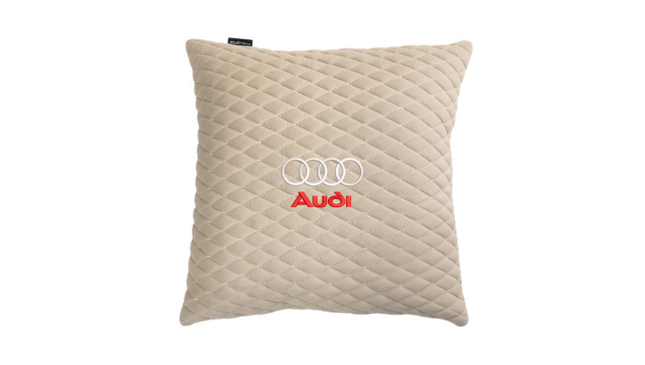 Подушка в авто EVAtech з алькантари 40x40 см Audi бежева з бежевою ниткою, малий ромб SPBALMRIIV003, фото 1