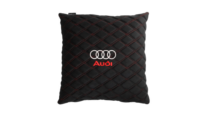 Подушка в авто EVAtech з алькантари 40x40 см Audi чорна з червоною ниткою, великий ромб SPBALHRBRV003, фото 1