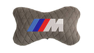 Подушка на підголовник автомобіля EVAtech з алькантари 27х16 см BMW M сіра з сірою ниткою, малий ромб SPALMRGGV006