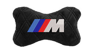 Подушка на підголовник автомобіля EVAtech з алькантари 27х16 см BMW M чорна з чорною ниткою, великий ромб SPALHRBBV006