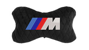 Подушка на підголовник автомобіля EVAtech з алькантари 27х16 см BMW M чорна з чорною ниткою, малий ромб SPALMRBBV006