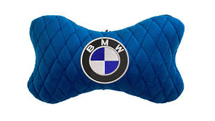 Подушка на підголовник автомобіля EVAtech з алькантари 27х16 см BMW блакитна з блакитною ниткою, малий ромб SPALMRLLV005