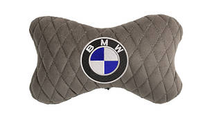 Подушка на підголовник автомобіля EVAtech з алькантари 27х16 см BMW сіра з сірою ниткою, малий ромб SPALMRGGV005