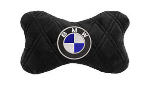 Подушка на підголовник автомобіля EVAtech з алькантари 27х16 см BMW чорна з чорною ниткою, великий ромб SPALHRBBV005
