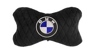Подушка на підголовник автомобіля EVAtech з алькантари 27х16 см BMW чорна з чорною ниткою, малий ромб SPALMRBBV005