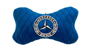 Подушка на підголовник автомобіля EVAtech з алькантари 27х16 см Mercedes-Benz блакитна з блакитною ниткою, малий ромб SPALMRLLV016