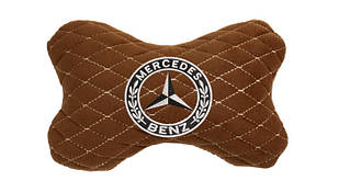 Подушка на підголовник автомобіля EVAtech з алькантари 27х16 см Mercedes-Benz коричнева з коричневою ниткою, малий ромб