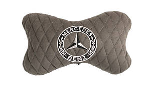 Подушка на підголовник автомобіля EVAtech з алькантари 27х16 см Mercedes-Benz сіра з сірою ниткою, малий ромб SPALMRGGV016