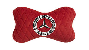 Подушка на підголовник автомобіля EVAtech з алькантари 27х16 см Mercedes-Benz червона з червоною ниткою, малий ромб SPALMRRRV016