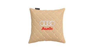 Подушка в авто EVAtech ECO 30x30 см Audi бежева з бежевою ниткою SPSCSIIV003
