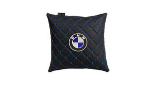 Подушка в авто EVAtech ECO 30x30 см BMW чорна з синьою ниткою SPSCSBLV005