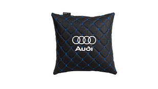 Подушка в авто EVAtech ECO 30x30 см Audi чорна з синьою ниткою SPSCSBLV095