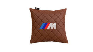 Подушка в авто EVAtech ECO 30x30 см BMW M коричнева з коричневою ниткою SPSCSZZV006
