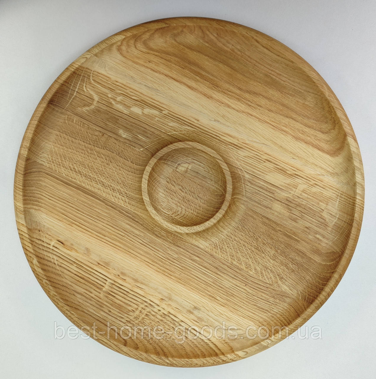 Дошка-менажниця для подачі страв на 2 секції, Дуб, Ø35 см, висота 2.5 см — ручна робота, фото 1
