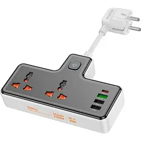 Мережевий подовжувач Hoco AC12A Reise 2-Position Expansion Socket (PD30W/1C3A)Black