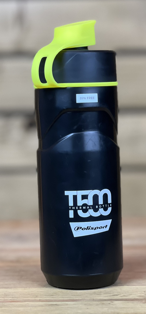Фляга для велосипеда велофляга POLISPORT T500, термо 500мл/звичайна 650мл, чорний/лайм, фото 1