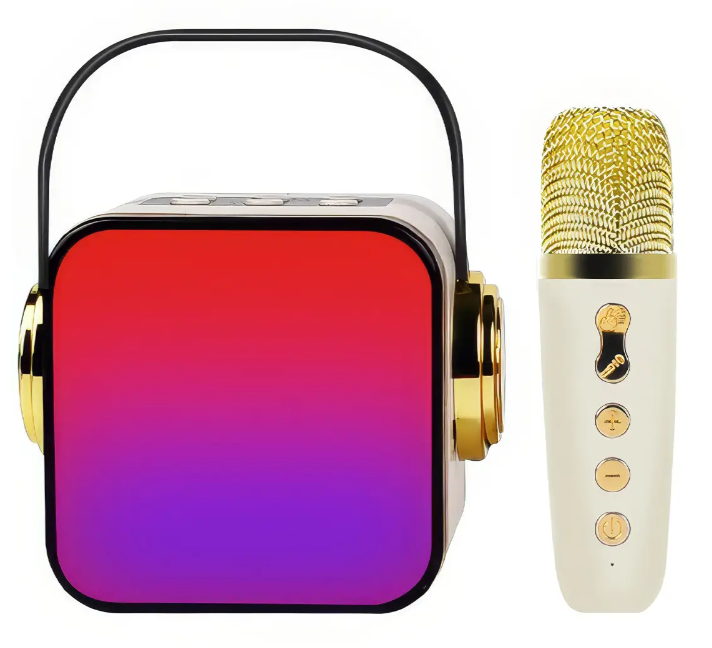 Портативна Bluetooth колонка з мікрофоном караоке Music With Karaoke Біла Колонка RGB з підсвічуванням