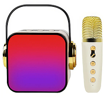 Портативна Bluetooth колонка з мікрофоном караоке Music With Karaoke Біла Колонка RGB з підсвічуванням