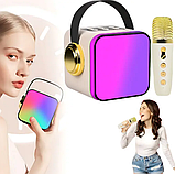 Портативна Bluetooth колонка з мікрофоном караоке Music With Karaoke Біла Колонка RGB з підсвічуванням, фото 2