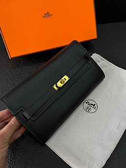 Гаманець жіночий шкіряний брендовий Hermes, чорний, 19*10см 940018