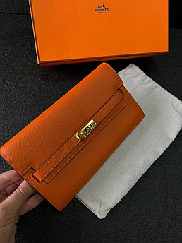 Гаманець жіночий шкіряний брендовий Hermes, рудий, 19*10см 940018-2