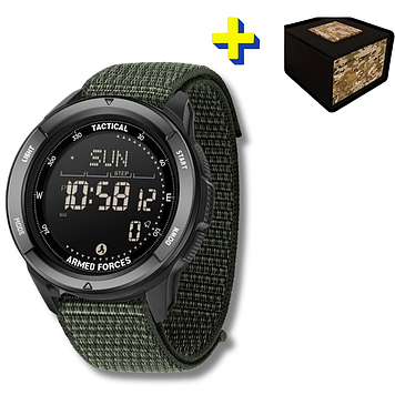Тактичний чоловічий годинник наручний з компасом протиударний водонепроникний 5АТМ зелений ремінець Patriot