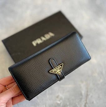 Гаманець жіночий шкіряний брендовий Prada, чорний, 19*10см 940016