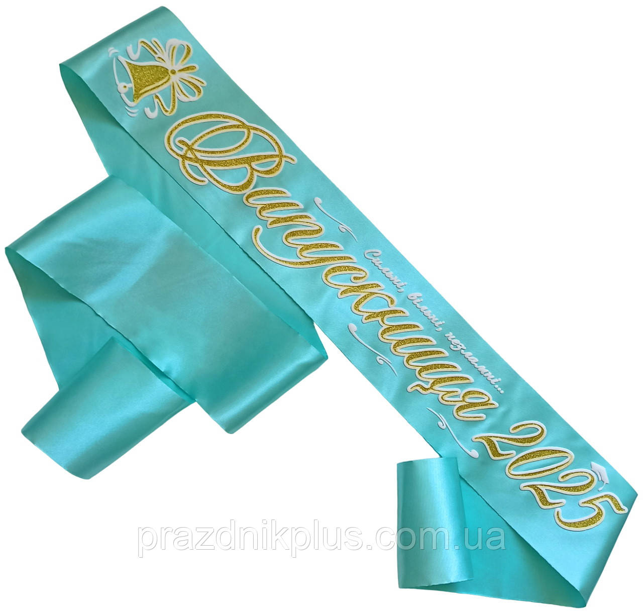 Випускниця 2025: Бірюзова випускна стрічка (золотий гліттер), фото 1