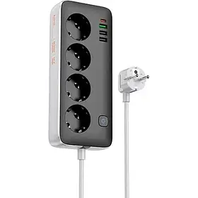 Мережевий подовжувач Hoco AC22 Sunlight 4-bit (PD30W/1C3A) Desktop Socket Black