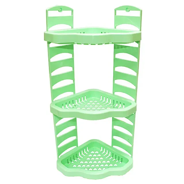 Зелена кутова регульована пластикова полиця, 3 яруси