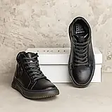 Фірмові шкіряні повсякденні черевики чорного кольору з хутром, фото 5