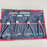 Набір щипців (4 шт.) для зняття та встановлення стопорних кілець 180 мм, 40CrV, фосфатовані. INTERTOOL HT-7015