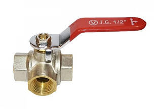 Кран кульовий 1/2" триходовий Т-подібний