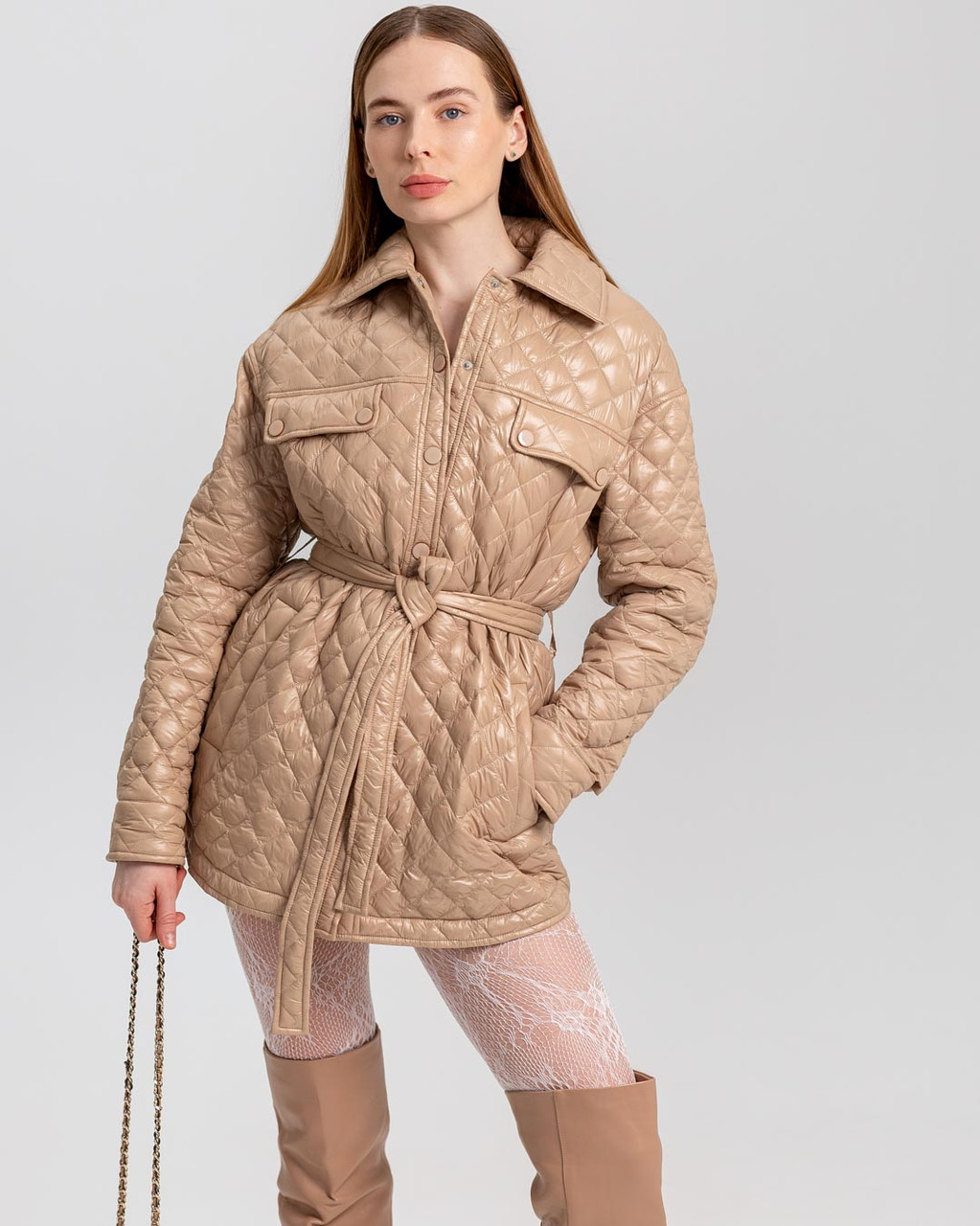 Модна жіноча куртка на весну X-Woyz LS-8913-10 бежевого кольору