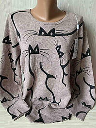 Стильний жіночий светр джемпер із гарним принтом Котики