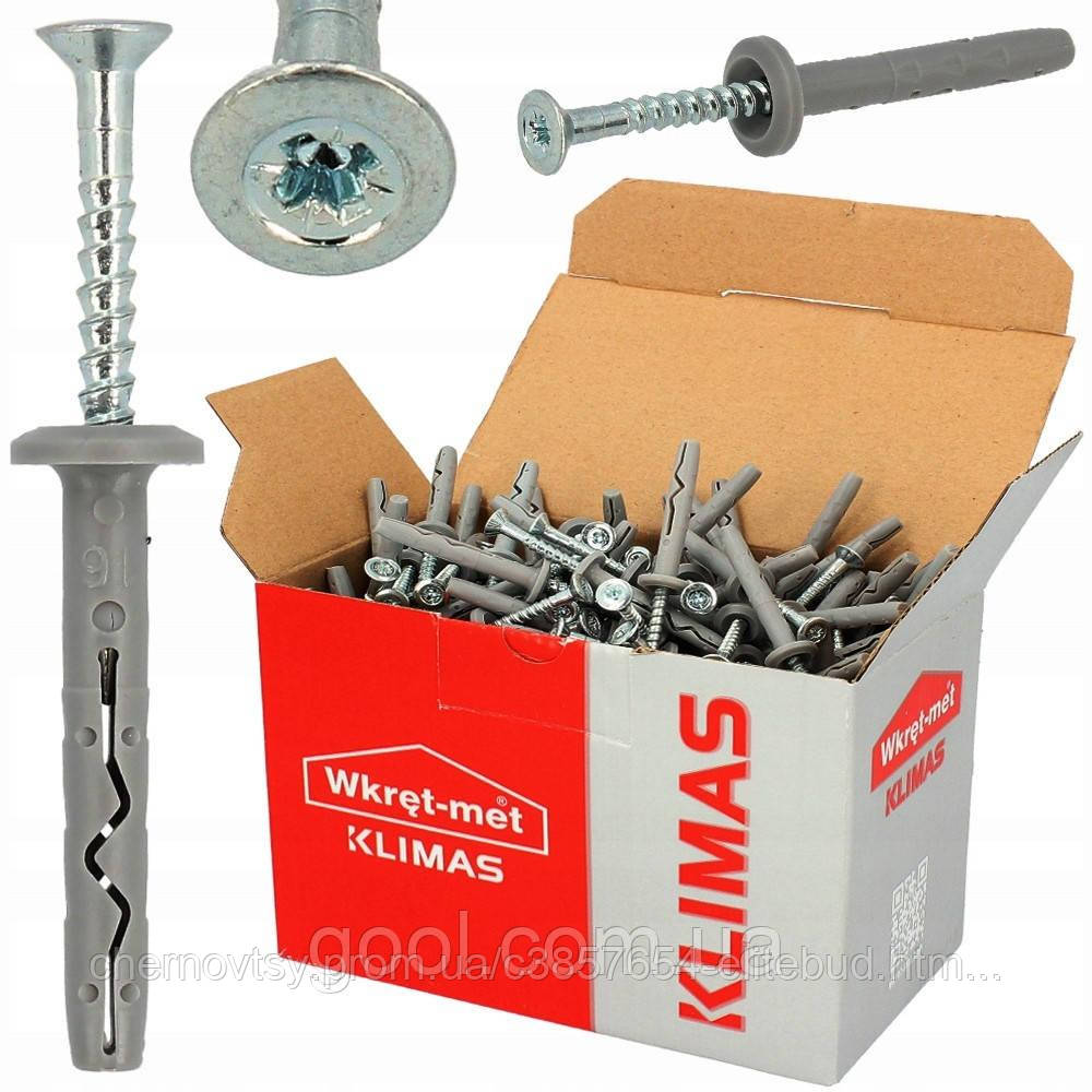 Дюбель з шурупом 6х40 мм Wkret-Met Klimas Smk ударний грібок забивний Польща упаковка 200шт, фото 1