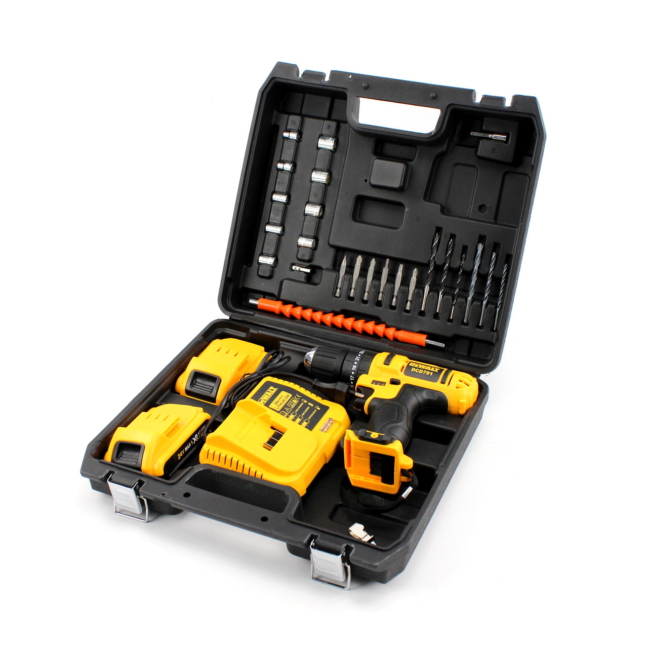 Ударний шуруповерт DeWALT DCD791 (24V, 6AH) з набором інструментів. Акумуляторний шуруповерт Деволт