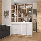 Стелаж з 4 дверима підлоговий для книг з 2 висувними ящиками, полиця з 23 осередками для зберігання речей 140 см, фото 5