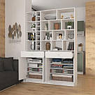 Стелаж з 4 дверима підлоговий для книг з 2 висувними ящиками, полиця з 23 осередками для зберігання речей 140 см, фото 7