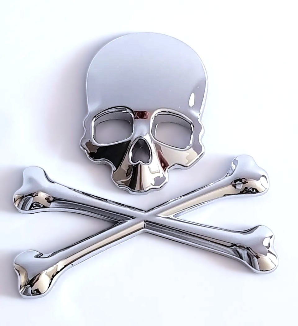 Наклейка "Череп з кісткою" Об'ємна Хром, фото 1