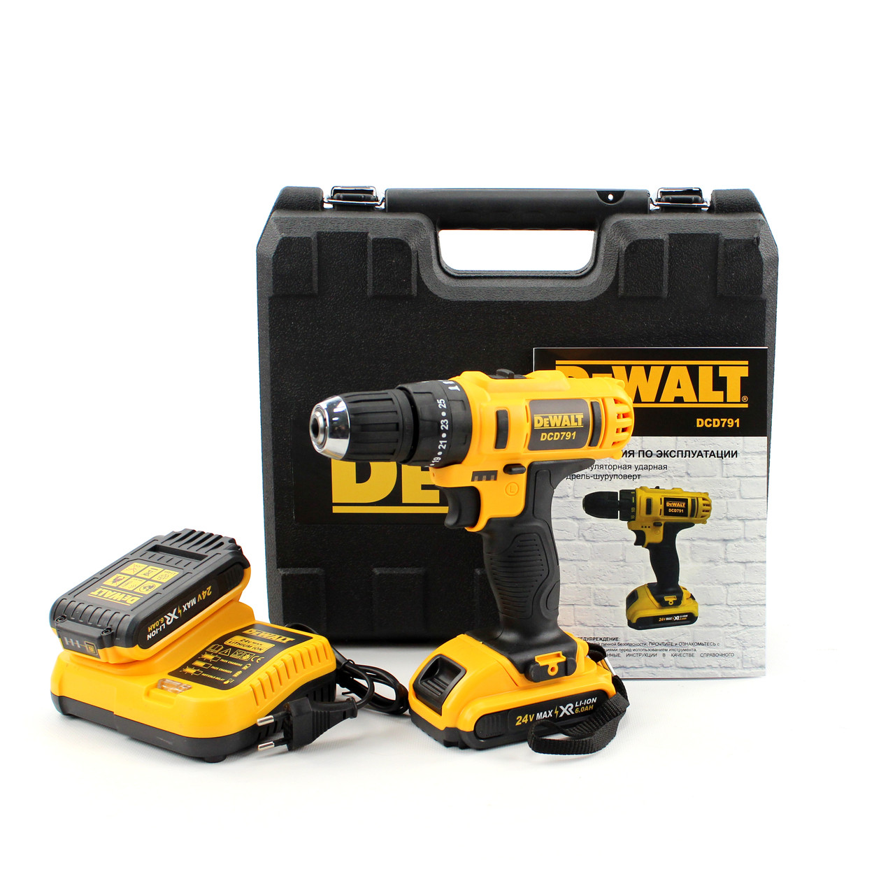 Ударний шуруповерт DeWALT DCD791 (24V, 6AH) з набором інструментів. Акумуляторний шуруповерт Деволт