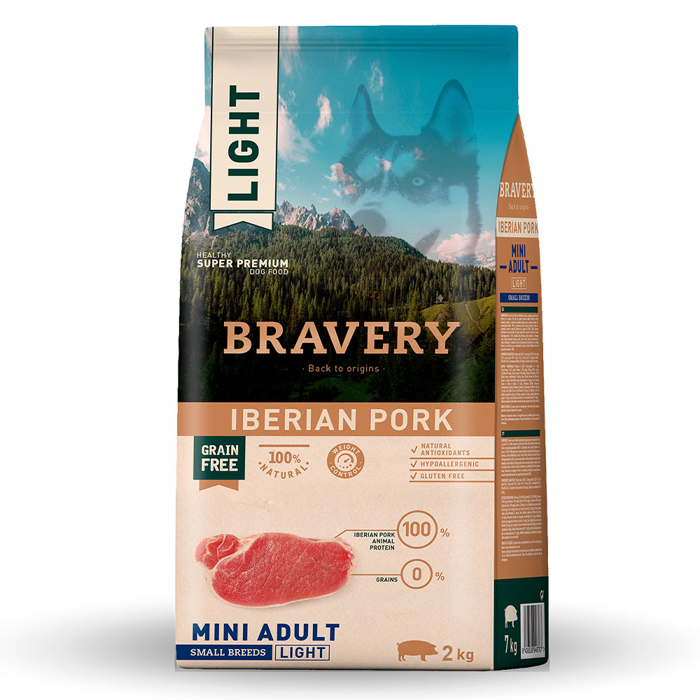 Сухий корм для дорослих собак дрібних порід зі свининою BRAVERY Iberian Pork Mini Adult LIGHT 2 кг