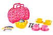 Іграшковий набір посуду дівчинці для чаювання Дитячий чайний сервіз у кошику 14 предметів чайник сумочка чашки, фото 4