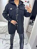 Кашемірова жіноча сорочка кардиган з капюшоном на легкому флісі чорного кольору розміри від 42 до 58