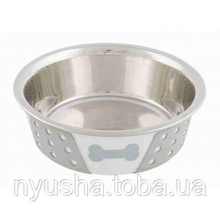 Миска Trixie для собак с силиконовыми вставками металлическая на резиновой основе 400 мл/14 см NYS 141151-54